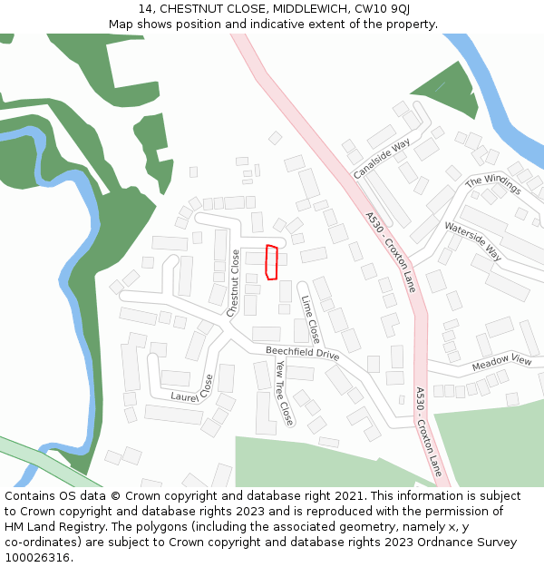 14, CHESTNUT CLOSE, MIDDLEWICH, CW10 9QJ: Location map and indicative extent of plot