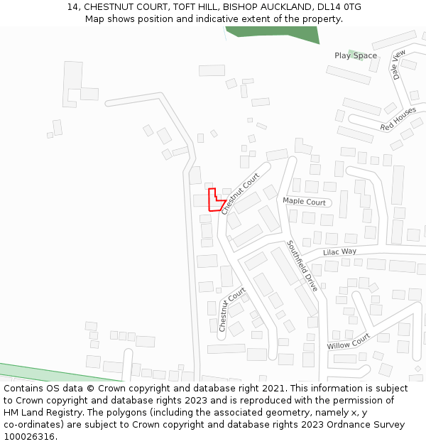 14, CHESTNUT COURT, TOFT HILL, BISHOP AUCKLAND, DL14 0TG: Location map and indicative extent of plot