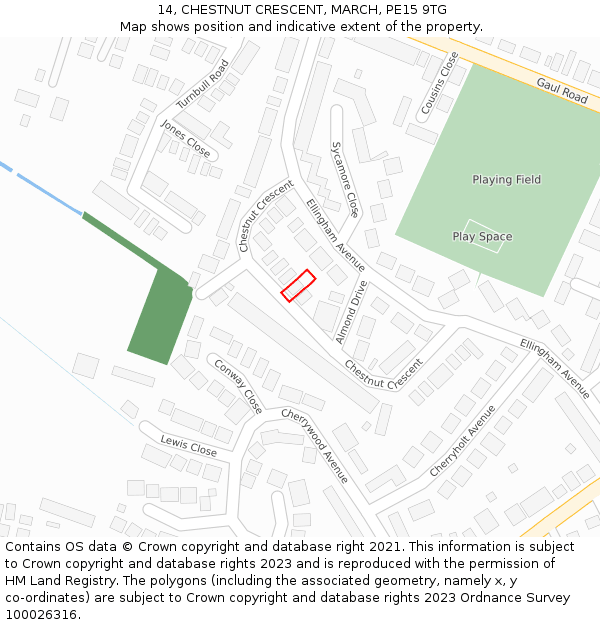 14, CHESTNUT CRESCENT, MARCH, PE15 9TG: Location map and indicative extent of plot