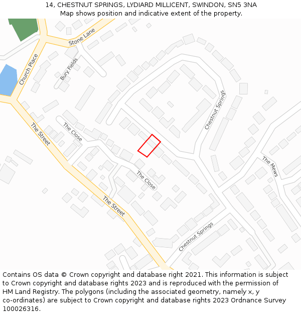 14, CHESTNUT SPRINGS, LYDIARD MILLICENT, SWINDON, SN5 3NA: Location map and indicative extent of plot