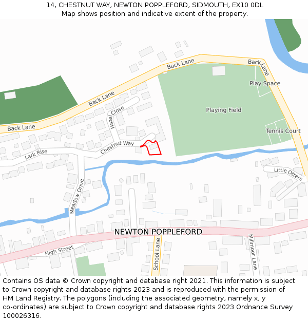 14, CHESTNUT WAY, NEWTON POPPLEFORD, SIDMOUTH, EX10 0DL: Location map and indicative extent of plot