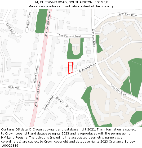 14, CHETWYND ROAD, SOUTHAMPTON, SO16 3JB: Location map and indicative extent of plot