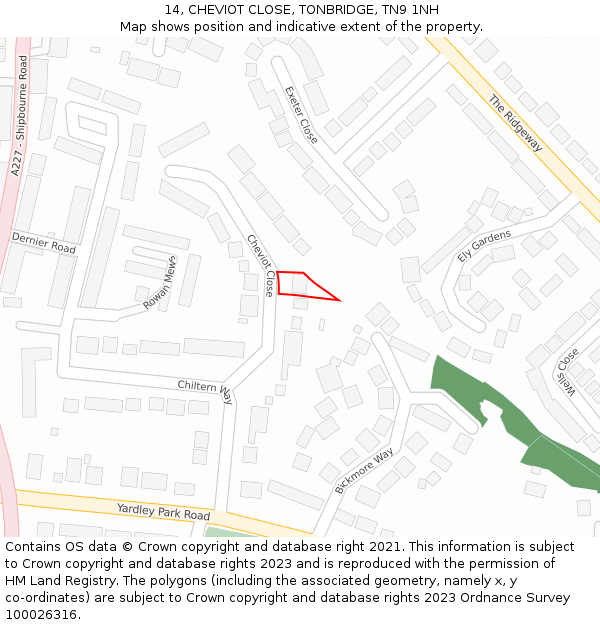 14, CHEVIOT CLOSE, TONBRIDGE, TN9 1NH: Location map and indicative extent of plot