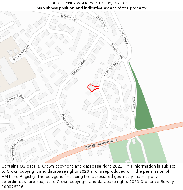 14, CHEYNEY WALK, WESTBURY, BA13 3UH: Location map and indicative extent of plot