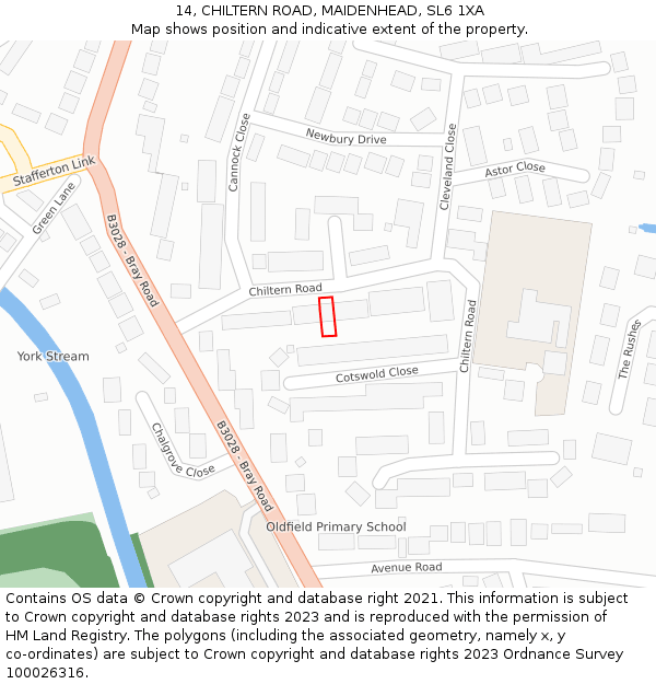 14, CHILTERN ROAD, MAIDENHEAD, SL6 1XA: Location map and indicative extent of plot