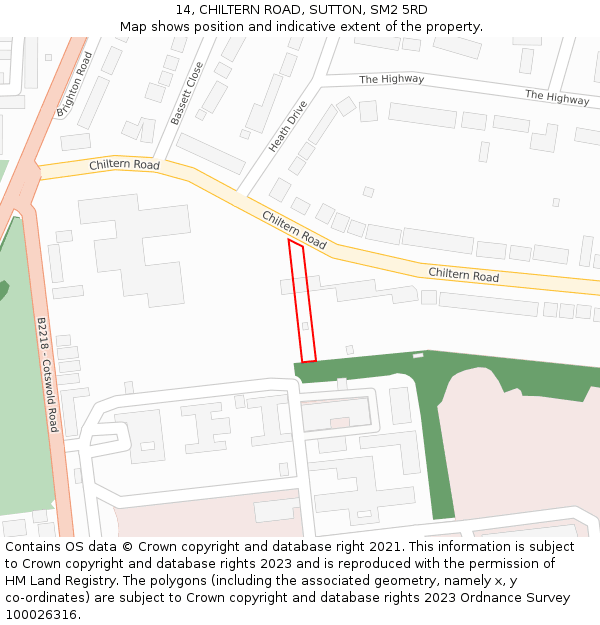 14, CHILTERN ROAD, SUTTON, SM2 5RD: Location map and indicative extent of plot