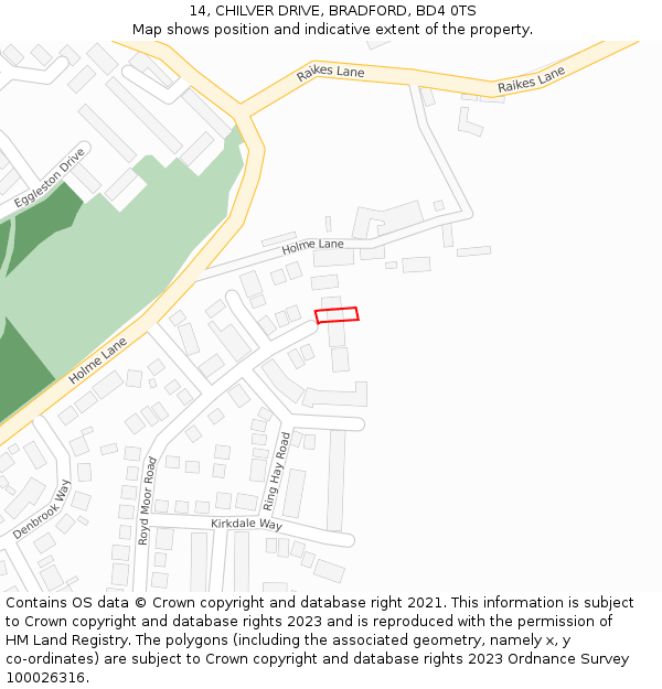 14, CHILVER DRIVE, BRADFORD, BD4 0TS: Location map and indicative extent of plot