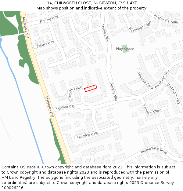 14, CHILWORTH CLOSE, NUNEATON, CV11 4XE: Location map and indicative extent of plot