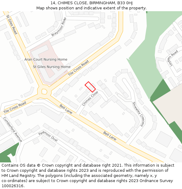 14, CHIMES CLOSE, BIRMINGHAM, B33 0HJ: Location map and indicative extent of plot