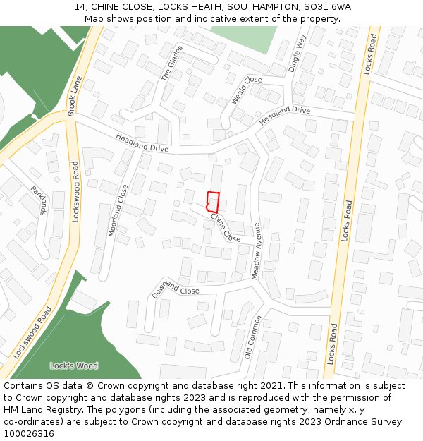 14, CHINE CLOSE, LOCKS HEATH, SOUTHAMPTON, SO31 6WA: Location map and indicative extent of plot