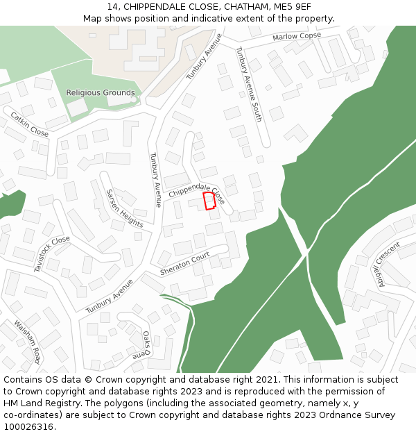 14, CHIPPENDALE CLOSE, CHATHAM, ME5 9EF: Location map and indicative extent of plot