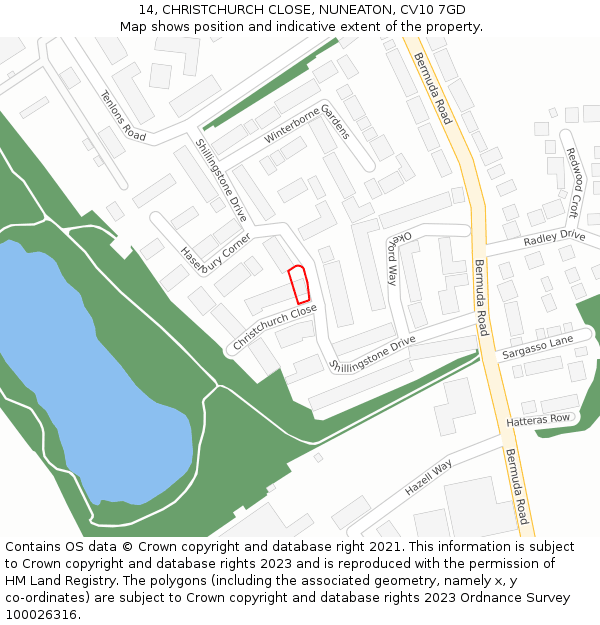 14, CHRISTCHURCH CLOSE, NUNEATON, CV10 7GD: Location map and indicative extent of plot