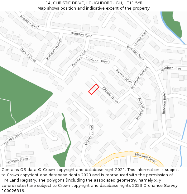 14, CHRISTIE DRIVE, LOUGHBOROUGH, LE11 5YR: Location map and indicative extent of plot