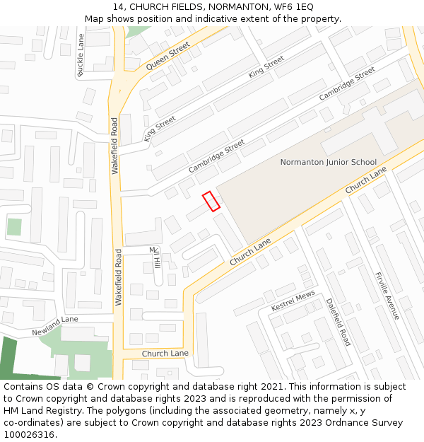 14, CHURCH FIELDS, NORMANTON, WF6 1EQ: Location map and indicative extent of plot