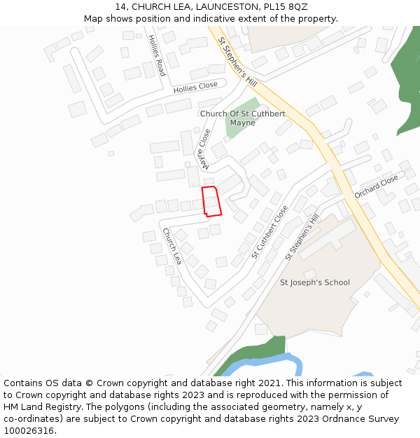 14, CHURCH LEA, LAUNCESTON, PL15 8QZ: Location map and indicative extent of plot