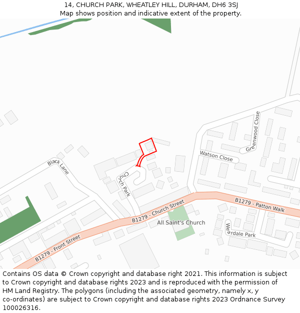 14, CHURCH PARK, WHEATLEY HILL, DURHAM, DH6 3SJ: Location map and indicative extent of plot