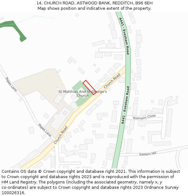 14, CHURCH ROAD, ASTWOOD BANK, REDDITCH, B96 6EH: Location map and indicative extent of plot