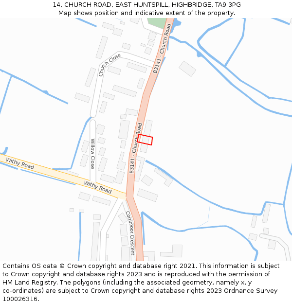 14, CHURCH ROAD, EAST HUNTSPILL, HIGHBRIDGE, TA9 3PG: Location map and indicative extent of plot