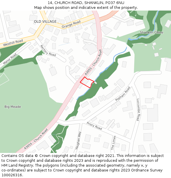 14, CHURCH ROAD, SHANKLIN, PO37 6NU: Location map and indicative extent of plot