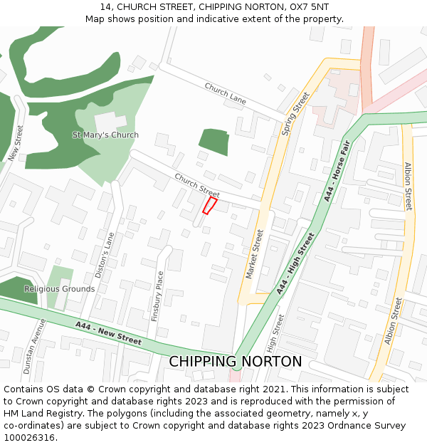14, CHURCH STREET, CHIPPING NORTON, OX7 5NT: Location map and indicative extent of plot