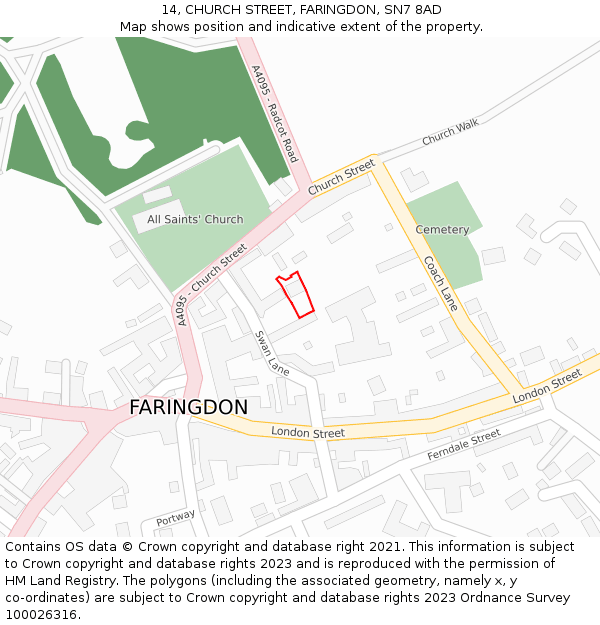 14, CHURCH STREET, FARINGDON, SN7 8AD: Location map and indicative extent of plot