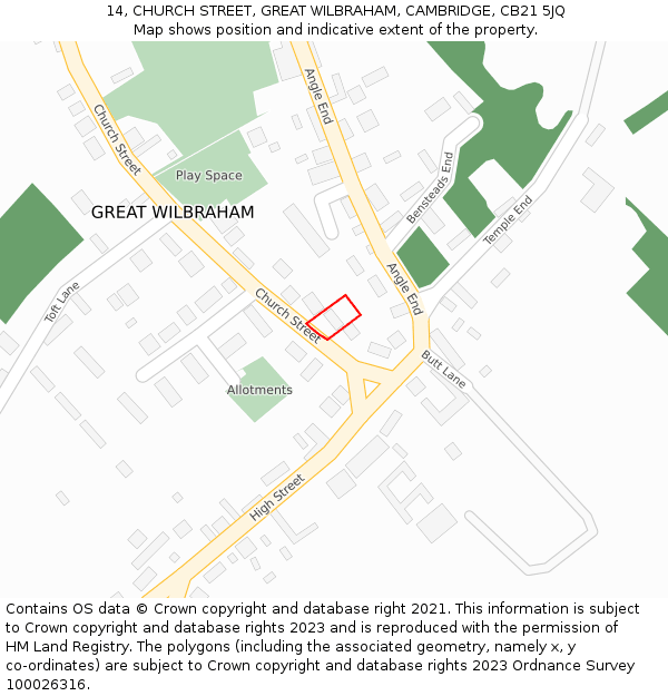 14, CHURCH STREET, GREAT WILBRAHAM, CAMBRIDGE, CB21 5JQ: Location map and indicative extent of plot