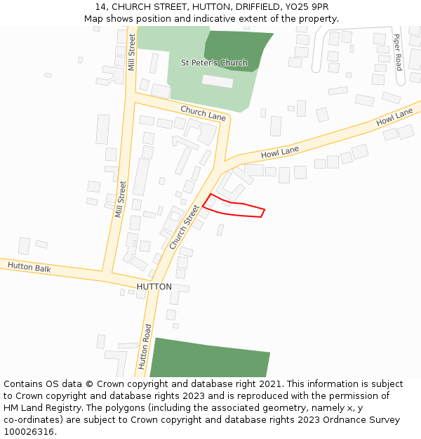 14, CHURCH STREET, HUTTON, DRIFFIELD, YO25 9PR: Location map and indicative extent of plot