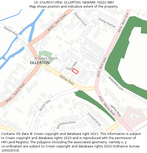 14, CHURCH VIEW, OLLERTON, NEWARK, NG22 9BH: Location map and indicative extent of plot