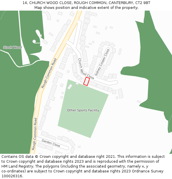 14, CHURCH WOOD CLOSE, ROUGH COMMON, CANTERBURY, CT2 9BT: Location map and indicative extent of plot