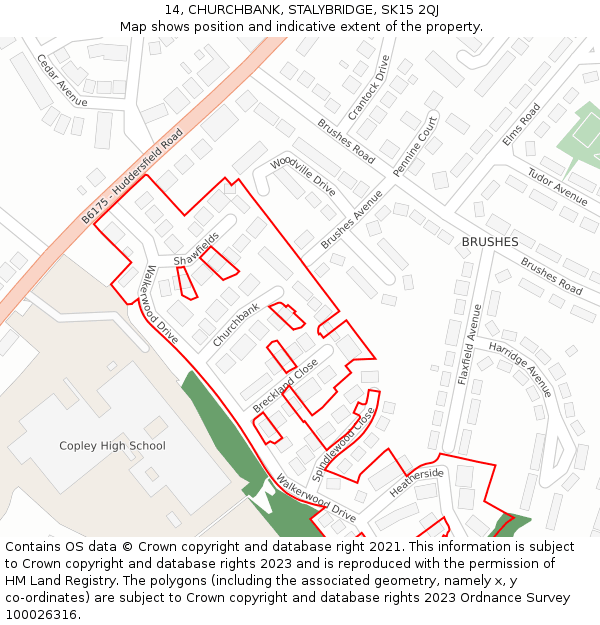 14, CHURCHBANK, STALYBRIDGE, SK15 2QJ: Location map and indicative extent of plot