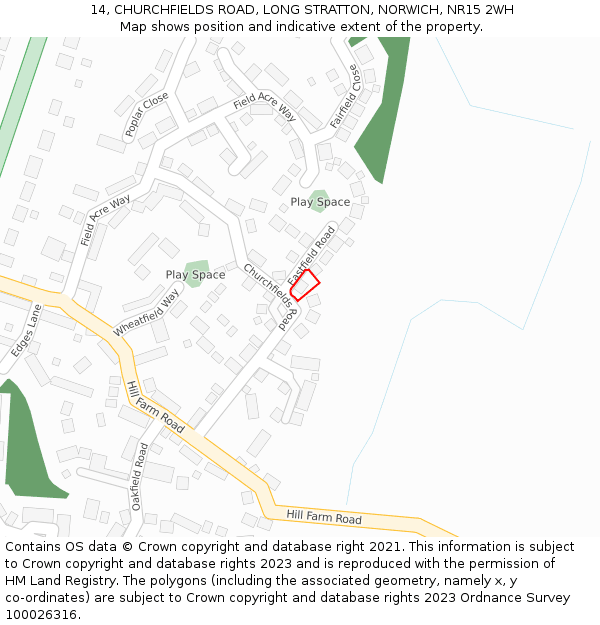 14, CHURCHFIELDS ROAD, LONG STRATTON, NORWICH, NR15 2WH: Location map and indicative extent of plot