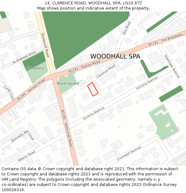 14, CLARENCE ROAD, WOODHALL SPA, LN10 6TZ: Location map and indicative extent of plot