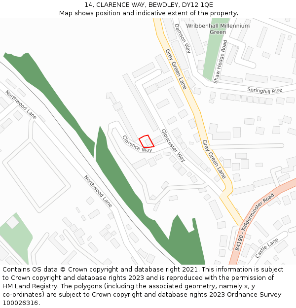 14, CLARENCE WAY, BEWDLEY, DY12 1QE: Location map and indicative extent of plot