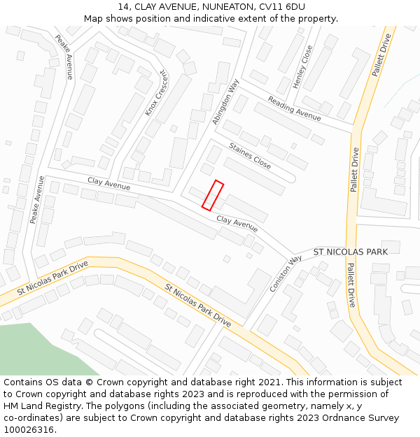 14, CLAY AVENUE, NUNEATON, CV11 6DU: Location map and indicative extent of plot