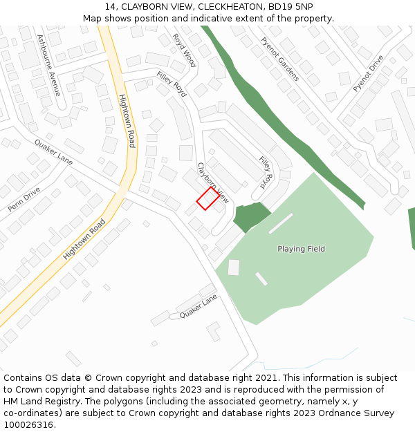 14, CLAYBORN VIEW, CLECKHEATON, BD19 5NP: Location map and indicative extent of plot