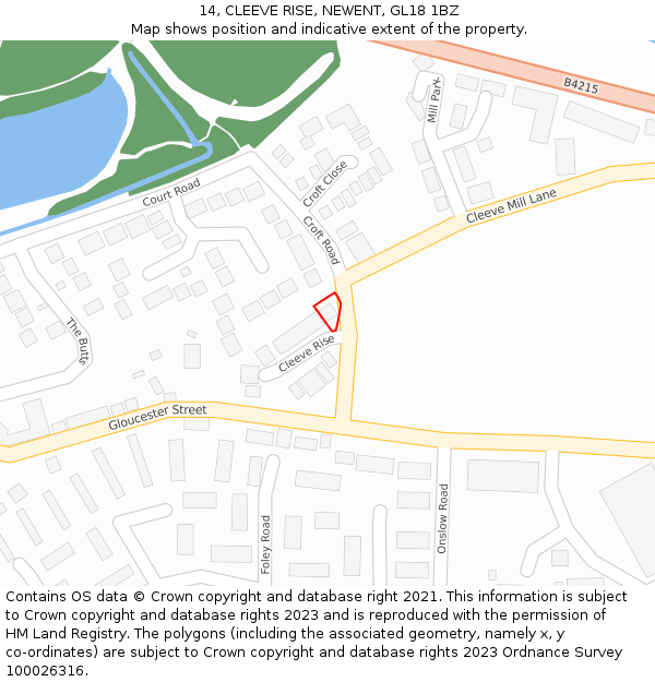 14, CLEEVE RISE, NEWENT, GL18 1BZ: Location map and indicative extent of plot