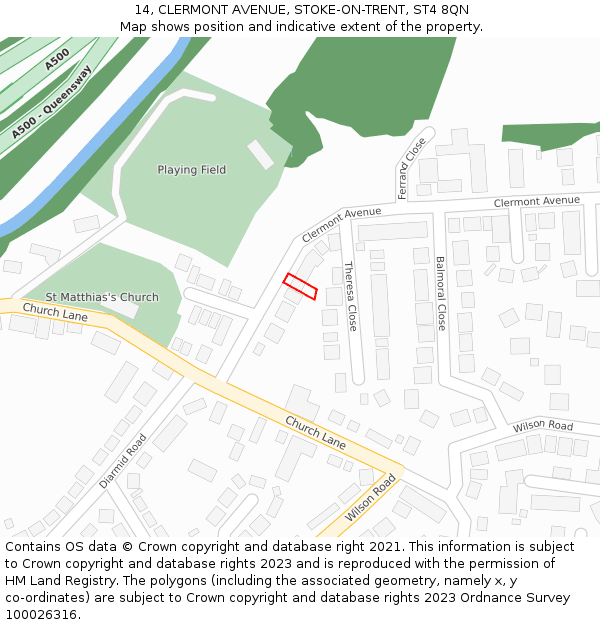 14, CLERMONT AVENUE, STOKE-ON-TRENT, ST4 8QN: Location map and indicative extent of plot