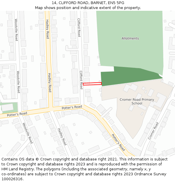 14, CLIFFORD ROAD, BARNET, EN5 5PG: Location map and indicative extent of plot