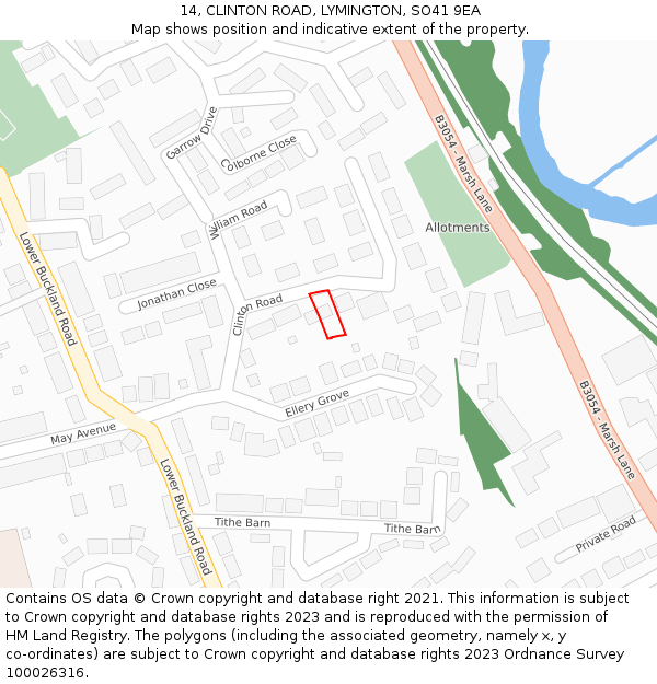 14, CLINTON ROAD, LYMINGTON, SO41 9EA: Location map and indicative extent of plot