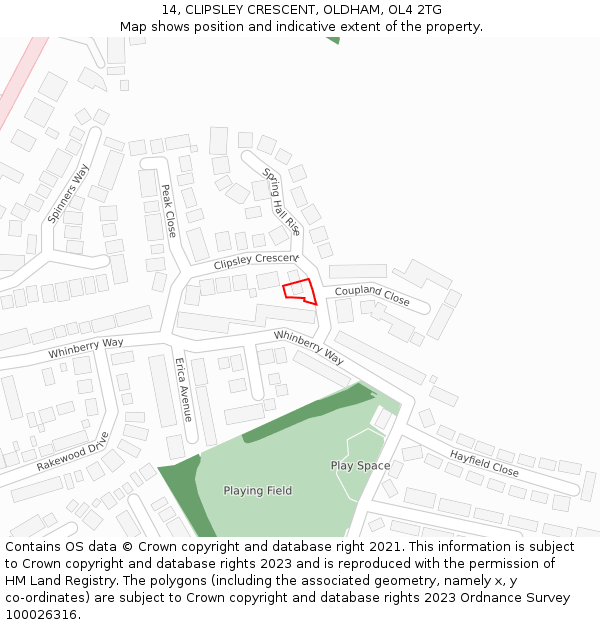 14, CLIPSLEY CRESCENT, OLDHAM, OL4 2TG: Location map and indicative extent of plot