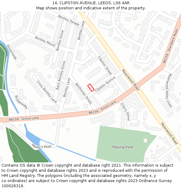 14, CLIPSTON AVENUE, LEEDS, LS6 4AR: Location map and indicative extent of plot