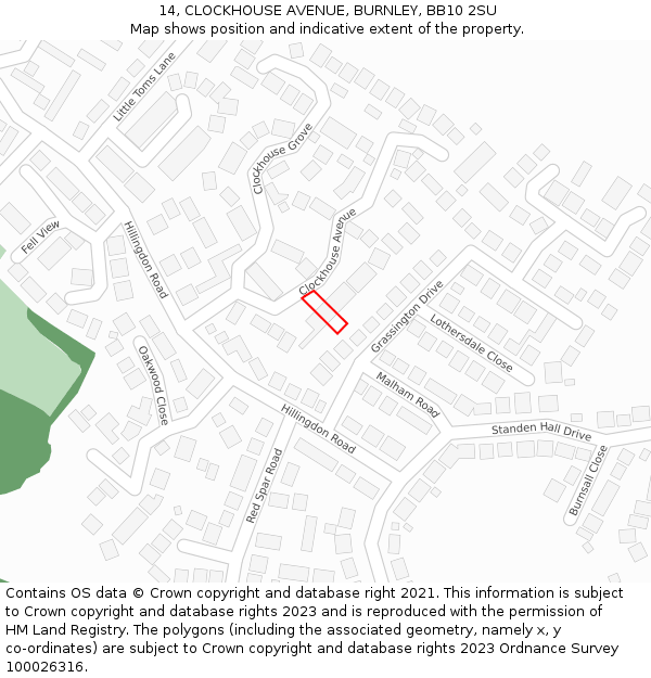 14, CLOCKHOUSE AVENUE, BURNLEY, BB10 2SU: Location map and indicative extent of plot