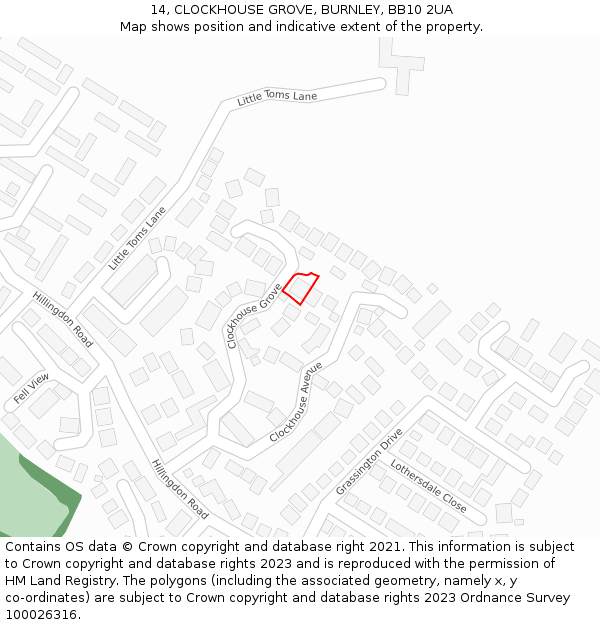 14, CLOCKHOUSE GROVE, BURNLEY, BB10 2UA: Location map and indicative extent of plot