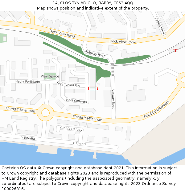 14, CLOS TYNIAD GLO, BARRY, CF63 4QQ: Location map and indicative extent of plot