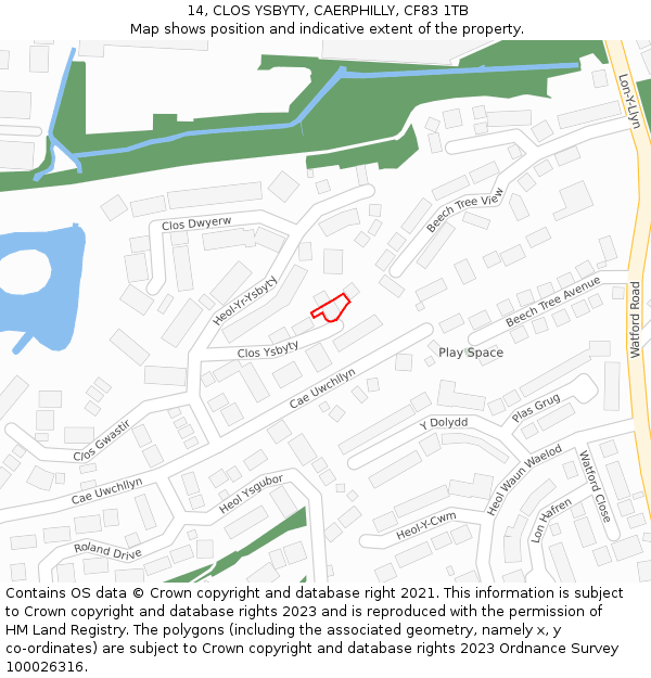 14, CLOS YSBYTY, CAERPHILLY, CF83 1TB: Location map and indicative extent of plot
