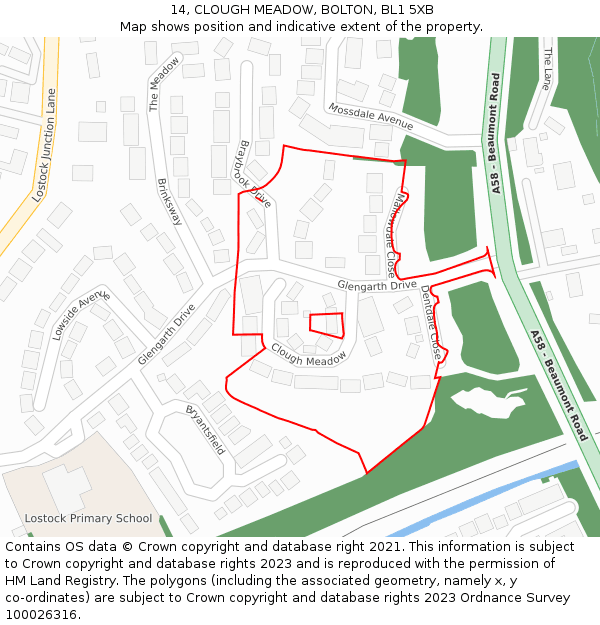 14, CLOUGH MEADOW, BOLTON, BL1 5XB: Location map and indicative extent of plot