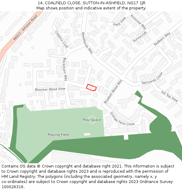 14, COALFIELD CLOSE, SUTTON-IN-ASHFIELD, NG17 1JR: Location map and indicative extent of plot