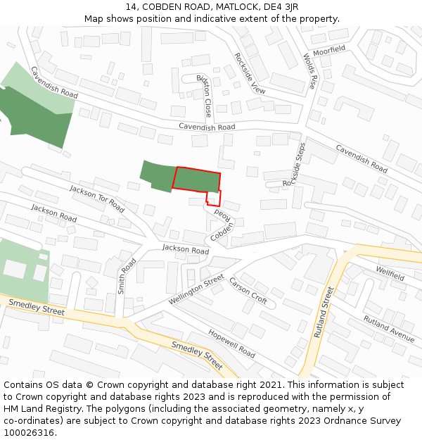 14, COBDEN ROAD, MATLOCK, DE4 3JR: Location map and indicative extent of plot
