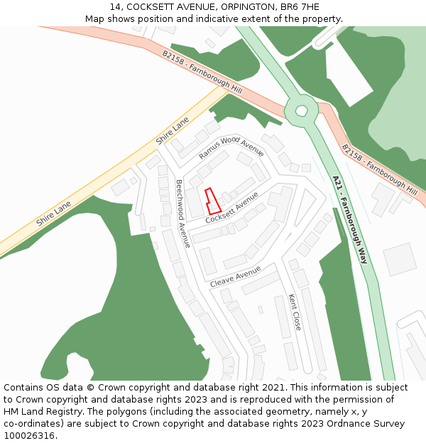 14, COCKSETT AVENUE, ORPINGTON, BR6 7HE: Location map and indicative extent of plot