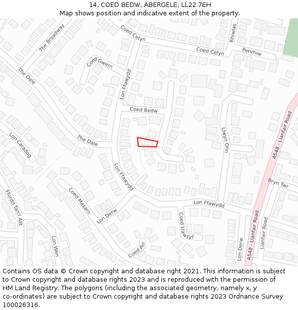 14, COED BEDW, ABERGELE, LL22 7EH: Location map and indicative extent of plot